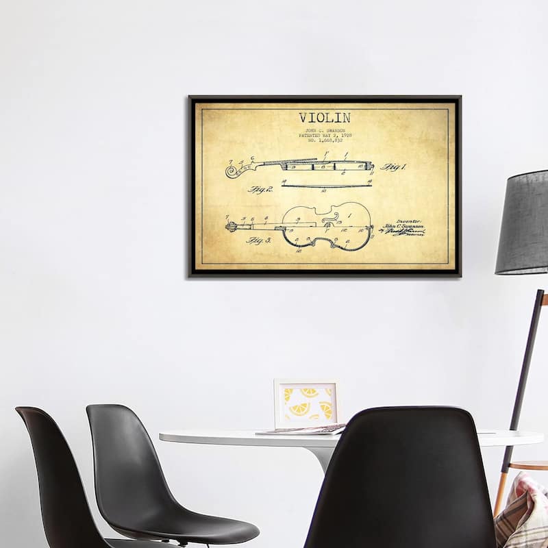 iCanvas "Violin Vintage Patent Blueprint" by Aged Pixel Framed