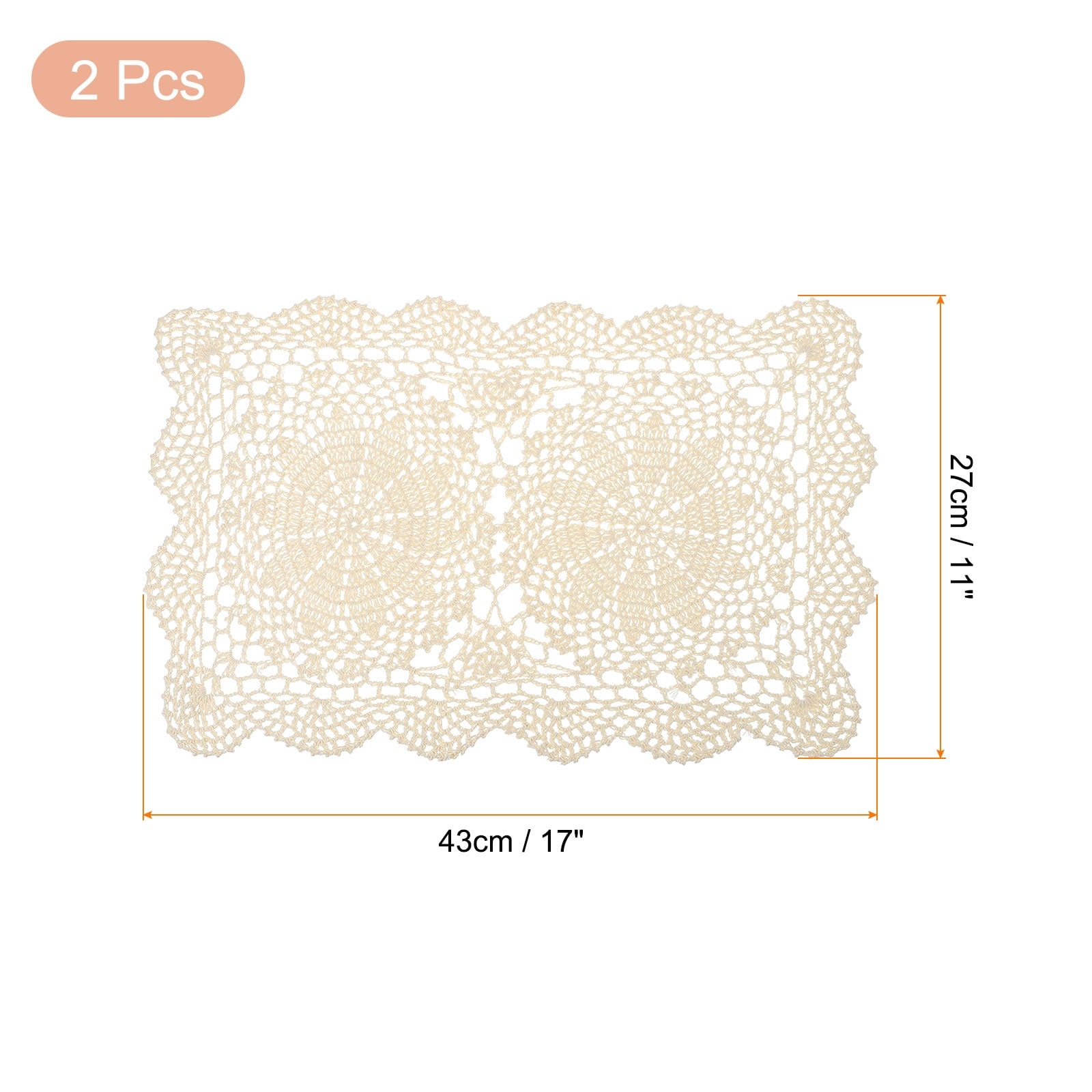 2 Pcs 17 x 11 Inch Handmade Crochet Doilies, Table Mats