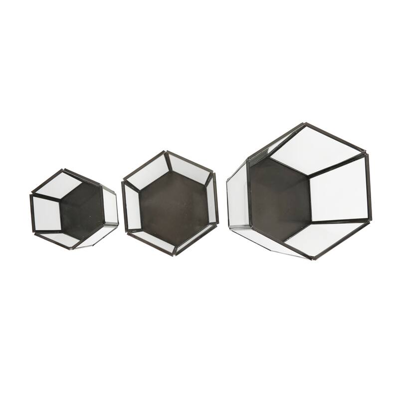 CosmoLiving by Cosmopolitan Clear Metal Hexagon Shaped Geometric Indoor Outdoor Candle Lantern with Clear Glass (Set of 3)