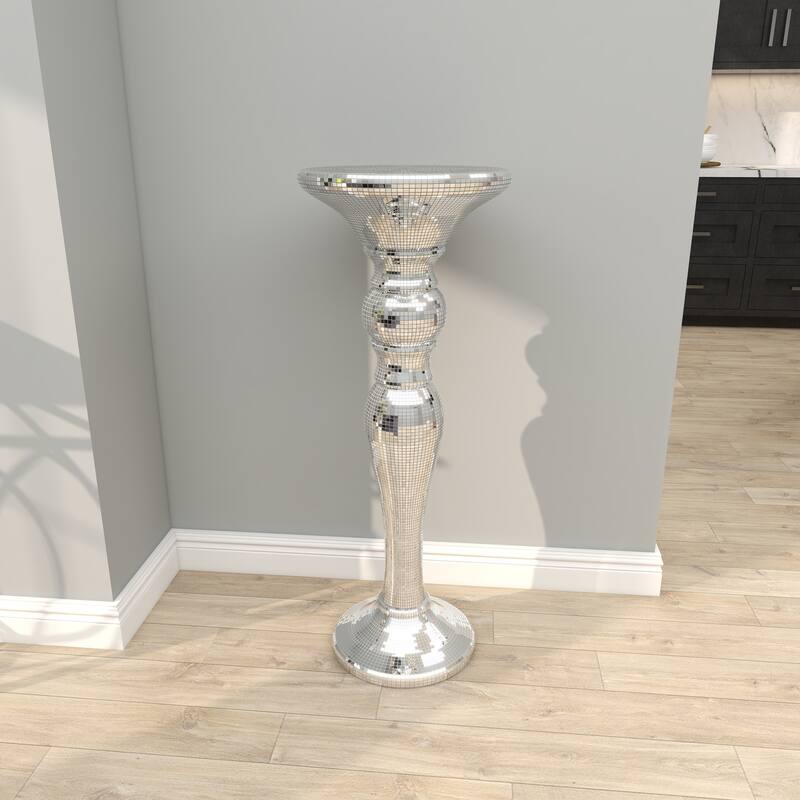 Silver Glass Mosaic Mirrored Turned Floor Pedestal Table
