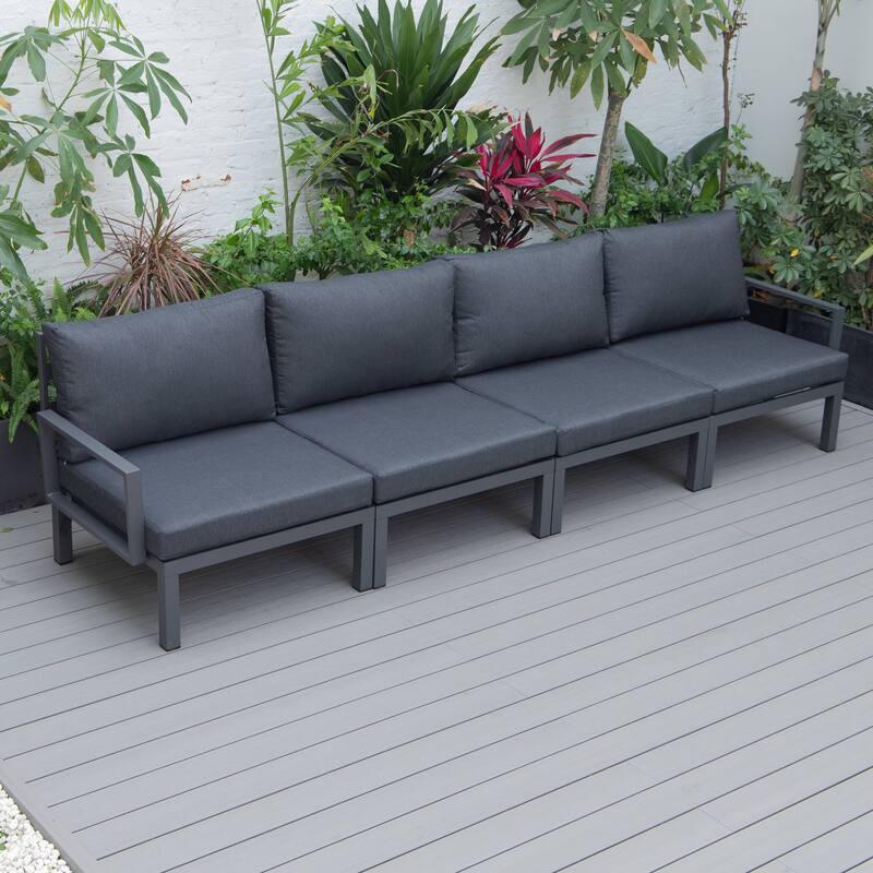 LeisureMod Hamilton 4-Piece Modern Patio Chair Polyester Upholstered Sofa for Indoor Outdoor Porch Garden Backyard Pool
