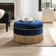 preview thumbnail 49 of 91, Yolanda 24" Upholstered Round Accent Ottoman Navy Blue Velvet