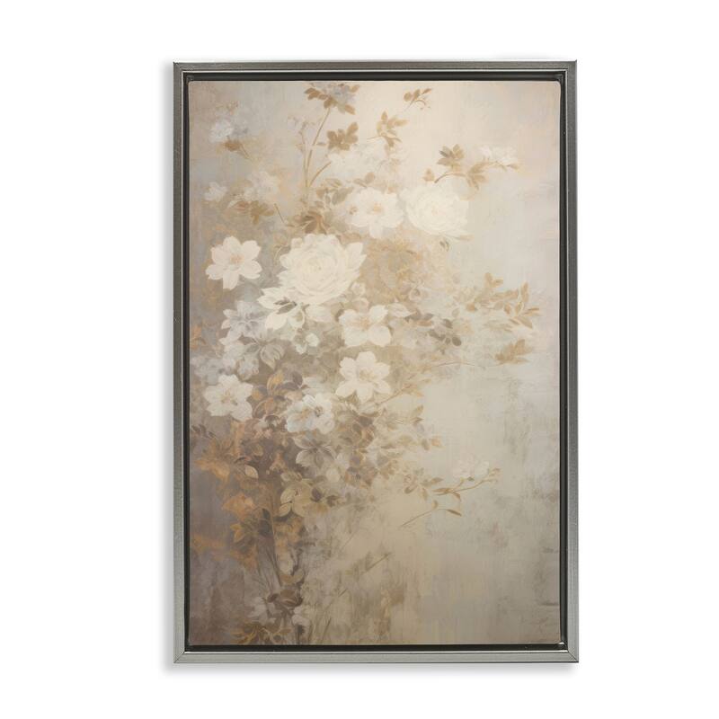 Stupell Muted Vintage Florals Framed Floater Canvas Wall Art Design By LSR Creative Studio - 17 x 25 - Grey