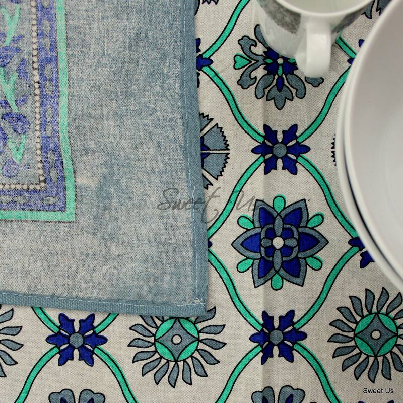 Cotton Biella Floral Geometric Tablecloth for Rectangle Tables