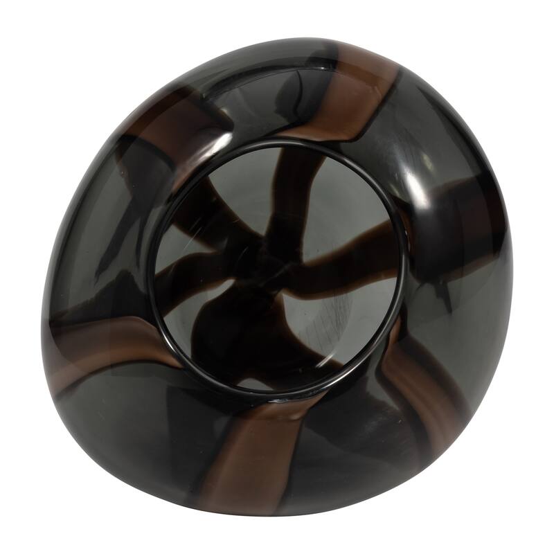 Glass Modern Striped Decorative Vase - Brown