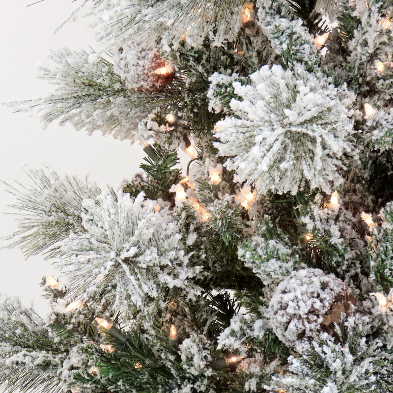 National Tree Company 7.5 ft. Pre-lit Artificial Snowy Yorkshire Hinged Tree , 750 Clear Lights-UL - 7.5 Foot