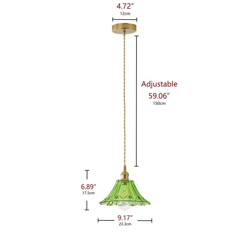 Modern 1-Light Pendant with Light Green Tinted Glass Shade and Electroplated Brass Finish