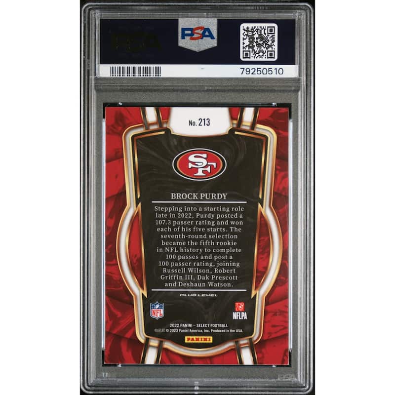Brock Purdy 2022 Panini Select Football Rookie Card #213 Graded PSA 9 - 8'6" x 11'6"