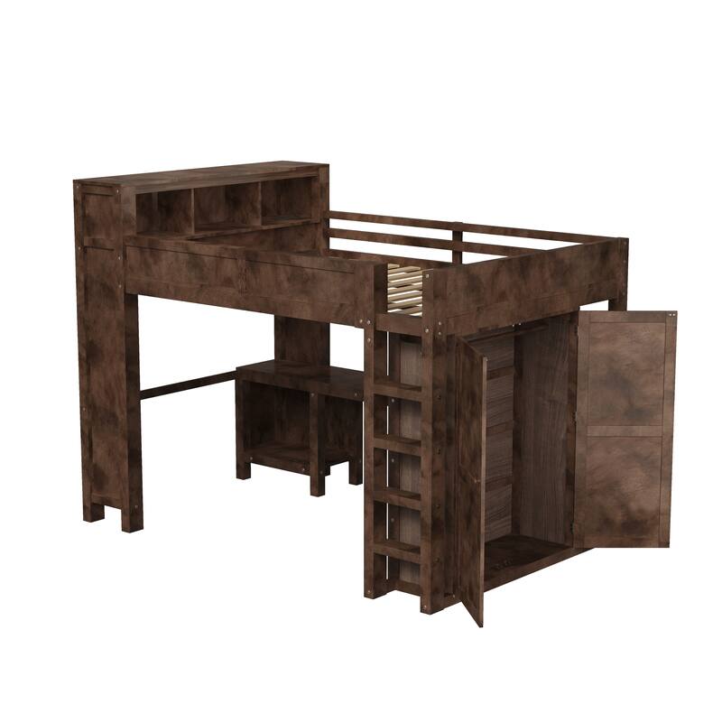 Modern Queen Loft Bed with Built-In Desk, Wardrobe, Headboard Storage & USB Hub by Harper&Bright Designs