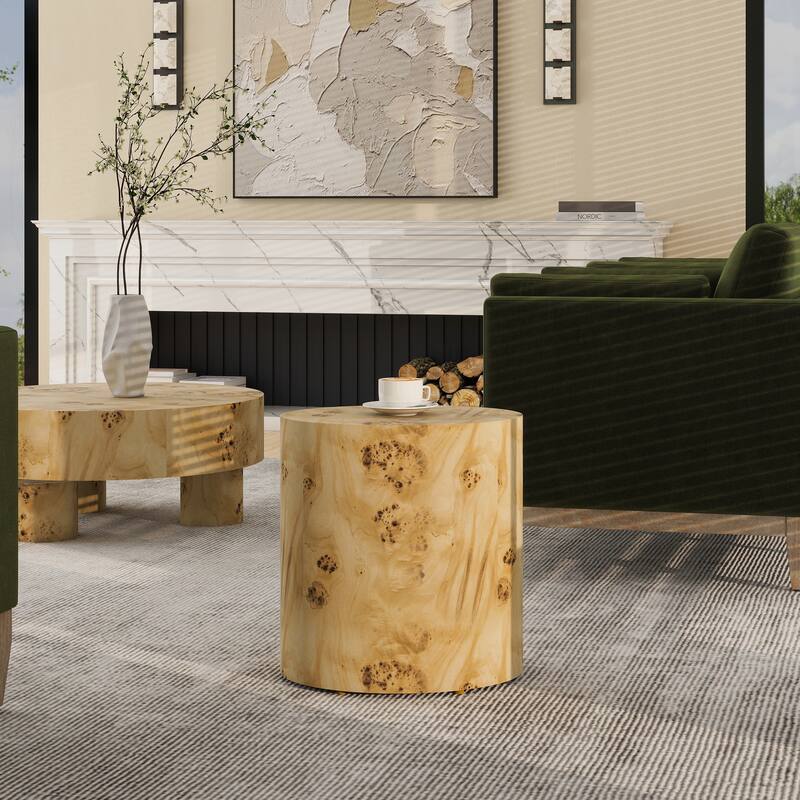 Nebula 20" Burl Wood Accent Oval Pillar Side Table - Warm Natural Brown