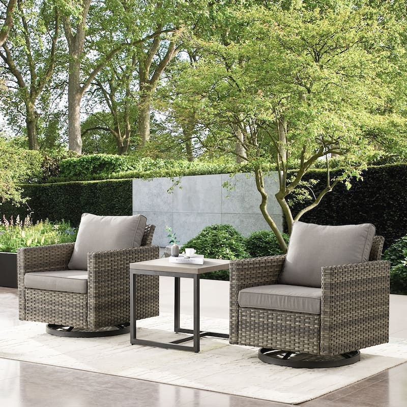 Gymojoy 3 Pieces Outdoor Wicker Swivel Rocker Patio Set - Grey - Grey