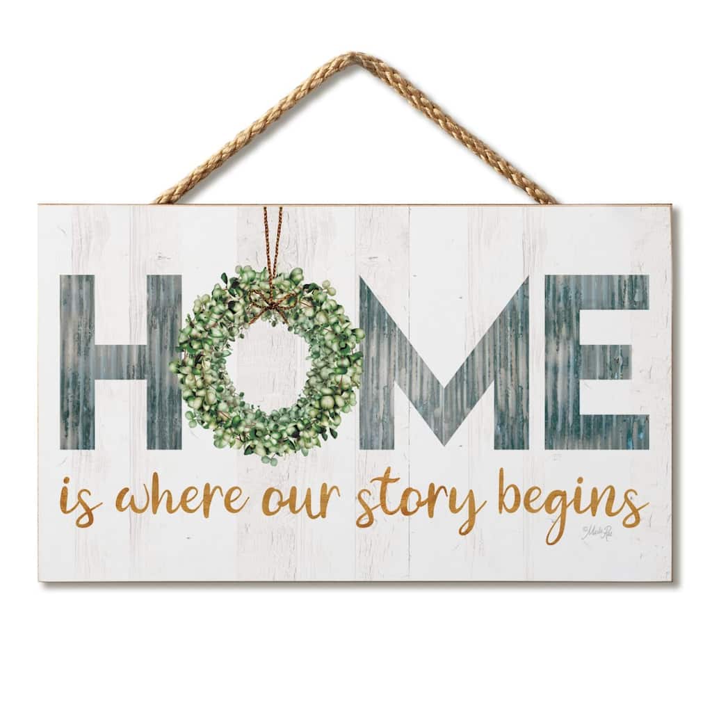 Story Begins Hanging Wood Sign 9.5" x 5.75" Made in the USA - Multi
