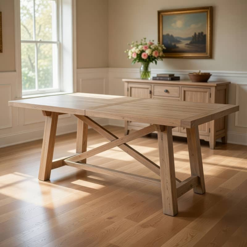 Cottage Style Wooden Dining Table with Removable Leaf, Weathered Brown