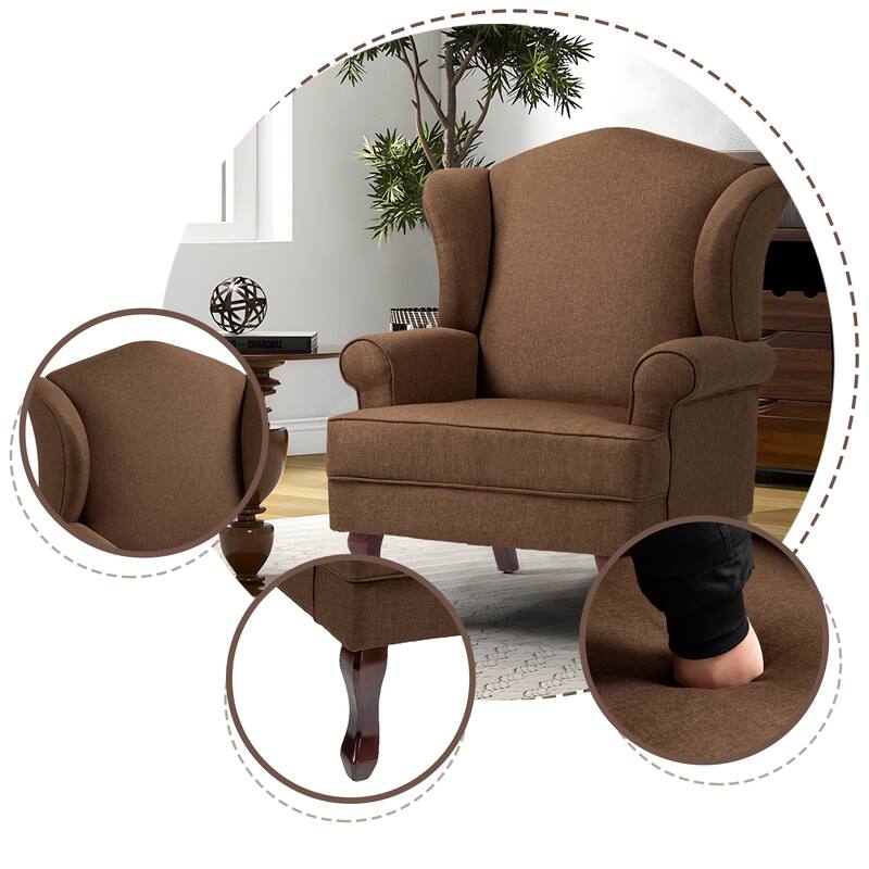 Elegant Living Room Wing Back Arm Chair Upholstered Accent Chair