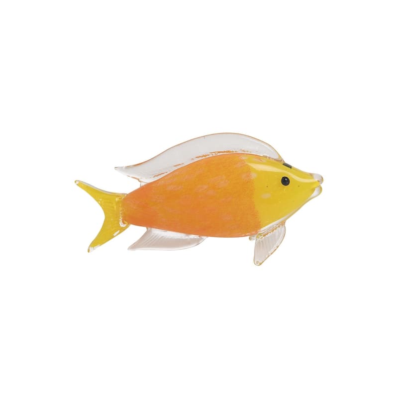Tropical Orange/Yellow Fish Glass Art Figurine Home Decor Beach Coastal Ocean Sea Life 11 x 3.5 x 5.5