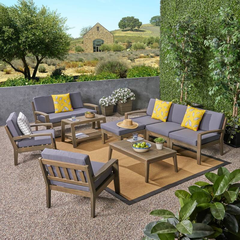 Grenada 7-Seater Sectional Sofa Chat Set with Ottoman by Christopher Knight Home