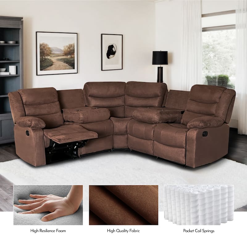 93" Width Polyester/Suede 5-Piece Manual Reclining Sectional Sofa