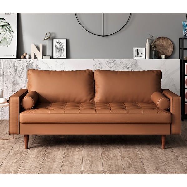 slide 2 of 21, US Pride Faux Leather Mid-century Modern Sofa