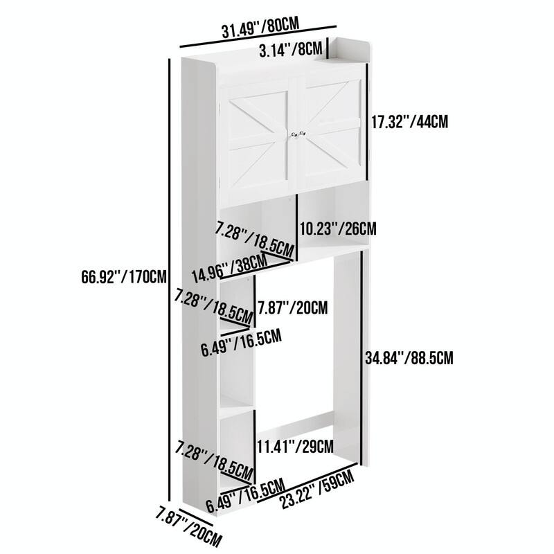 Over-the-Toilet Storage Cabinet, Freestanding Bathroom Space Saver with Adjustable Shelf, Double Doors and Open Shelves