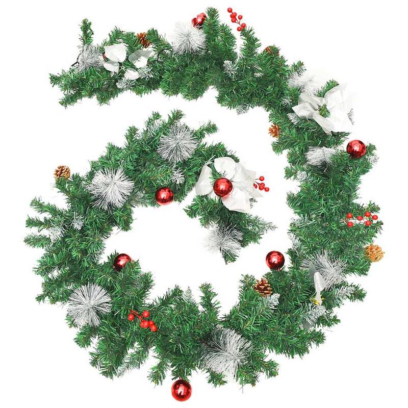 vidaXL Christmas Garland Holiday Artificial Xmas Garland with LED Lights PVC - 8.9'