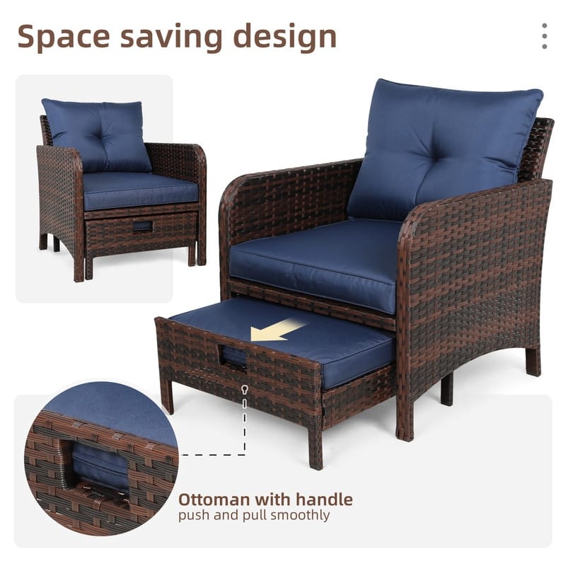 Patio Watcher 5 Piece Outdoor Seating Group with Cushions Brown Wicker Patio Conversation Set with Ottoman