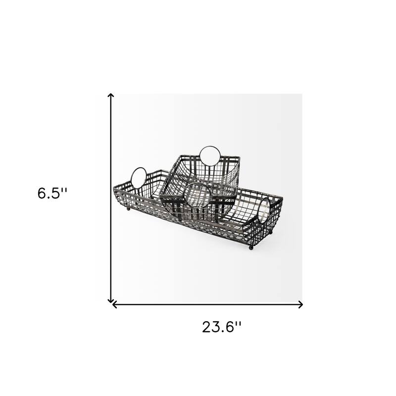 HomeRoots Set Of 2 Gray Metal With Circle Handle Trays