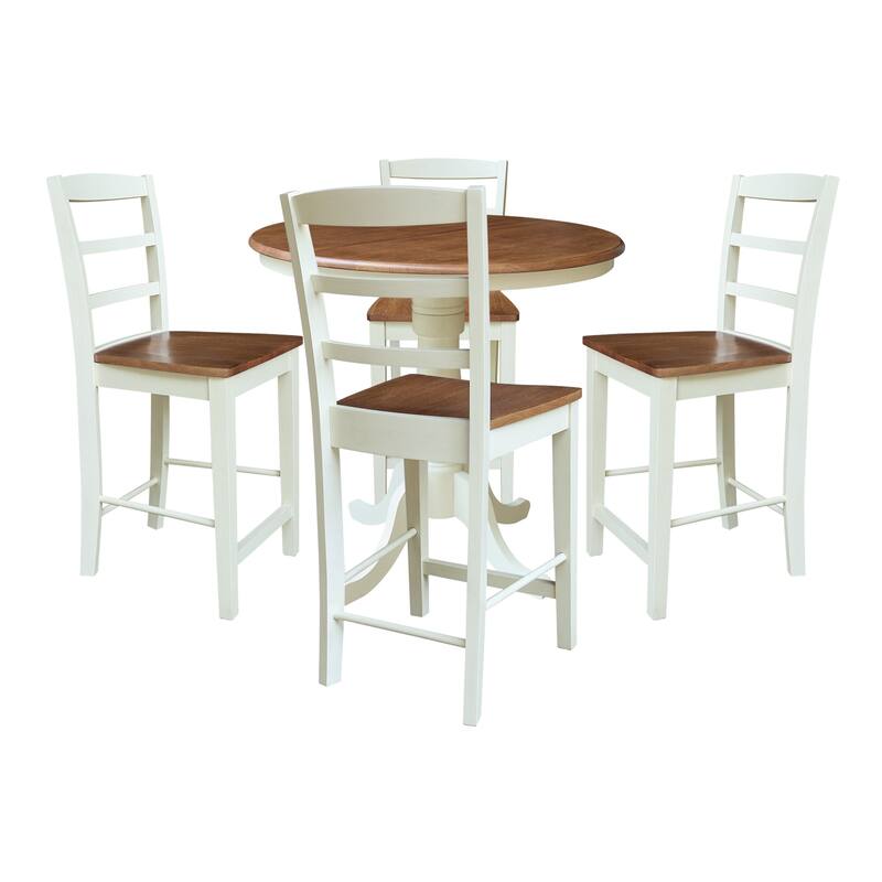 36" Round Top Pedestal Extension Dining Table with 12" Leaf and Stools - 5-Piece - Hickory/Shell