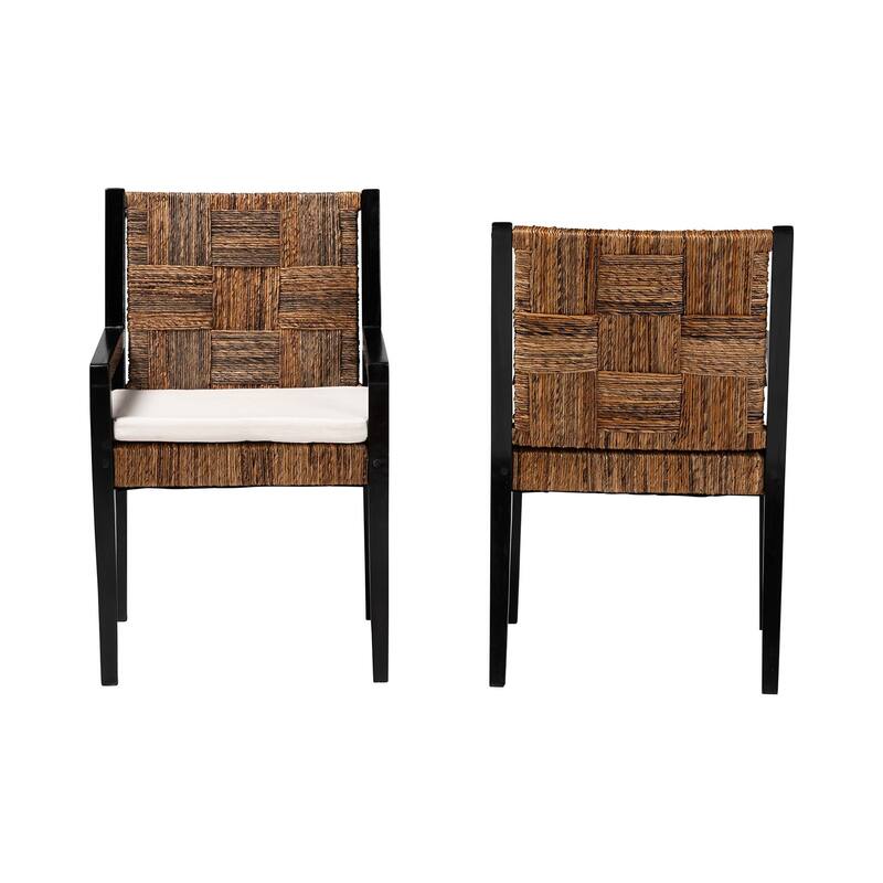 Raniya Handwoven Seagrass Dining Chair Set of 2- Solid Mango Wood Frame with Woven Seat and Backrest, Black
