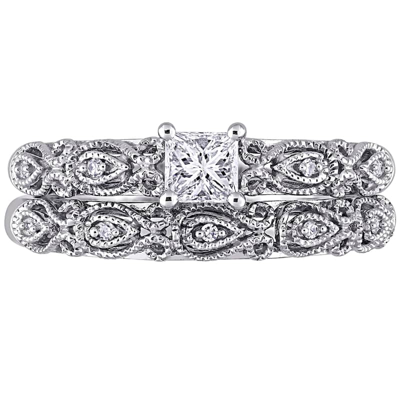 Miadora Signature Collection 10k White Gold 1/3ct TDW Diamond Vintage Bridal Set
