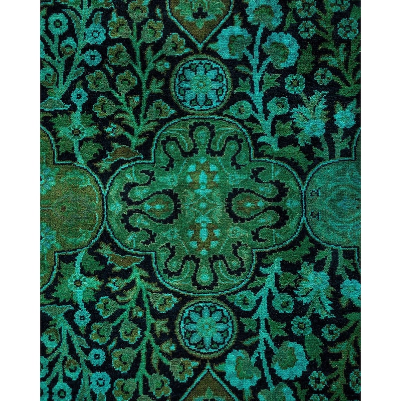 Overton Hand Knotted Wool Vintage Inspired Modern Contemporary Overdyed Green Area Rug - 8' 1" x 10' 4"