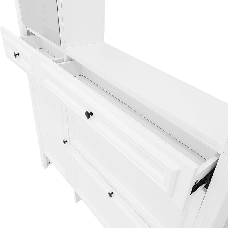 54.7'' Hall Tree with Mirror, Shoe Cabinet, and Coat Hooks for Entryway