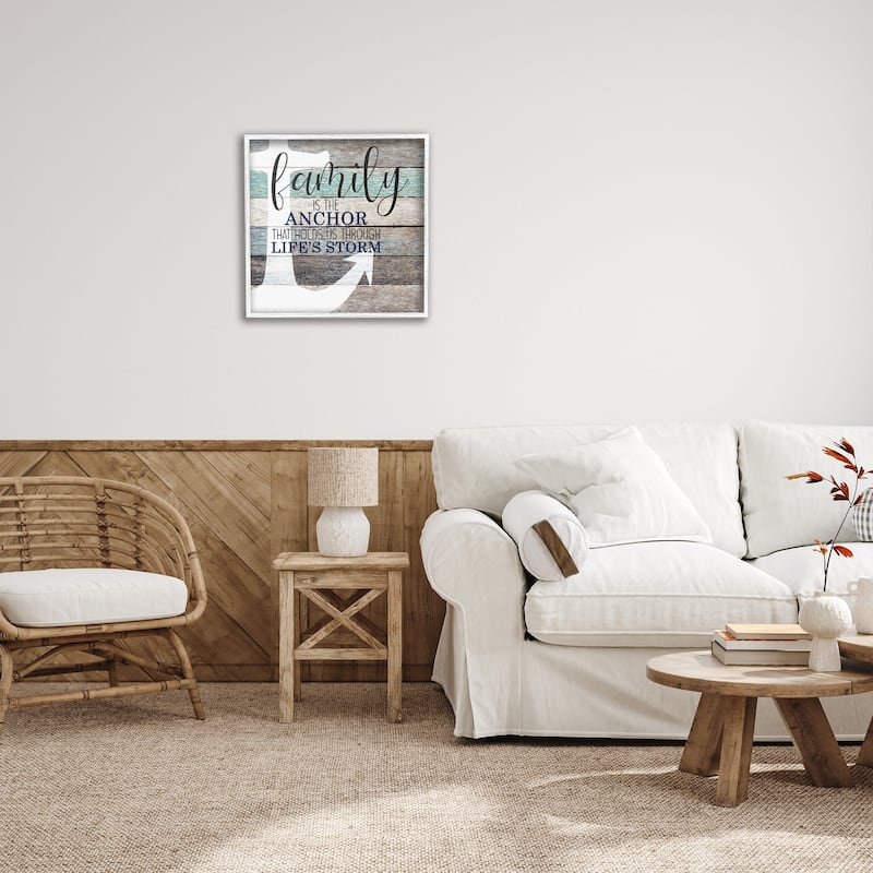 Stupell Family Anchor through Storm Motivational Phrase Wood Grain Framed Wall Art