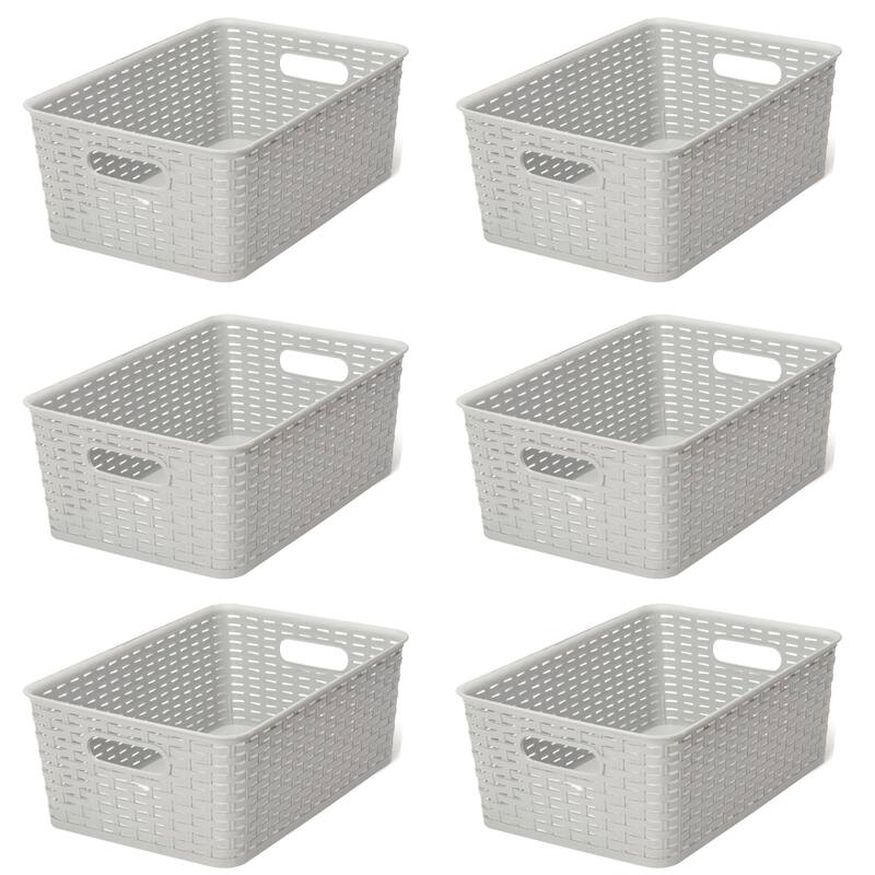 YBM Home Plastic Rattan Storage Box Basket Organizer, BA425 - Pack of 6 - Grey