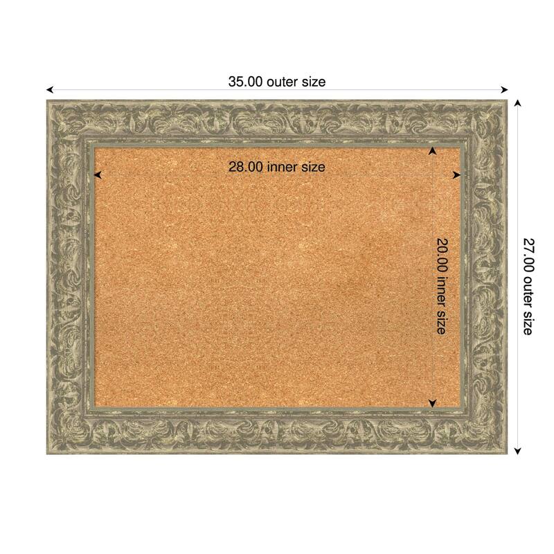 Luxe Antique Silver Framed Cork Board - Bulletin Board, Organization Board, Pin Board - Natural - 35 x 27 in