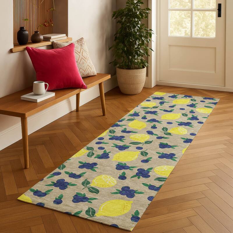 Machine Washable Indoor/ Outdoor Citrus Berry Chantille Rug