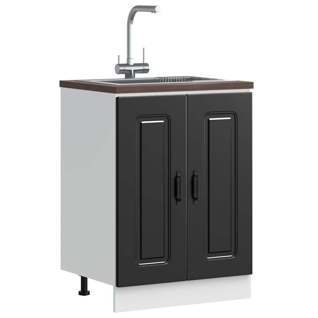 vidaXL Sink Base Cabinet Black Engineered Wood Medium Adjustable Feet - 18.1 x 23.6 x 32.1