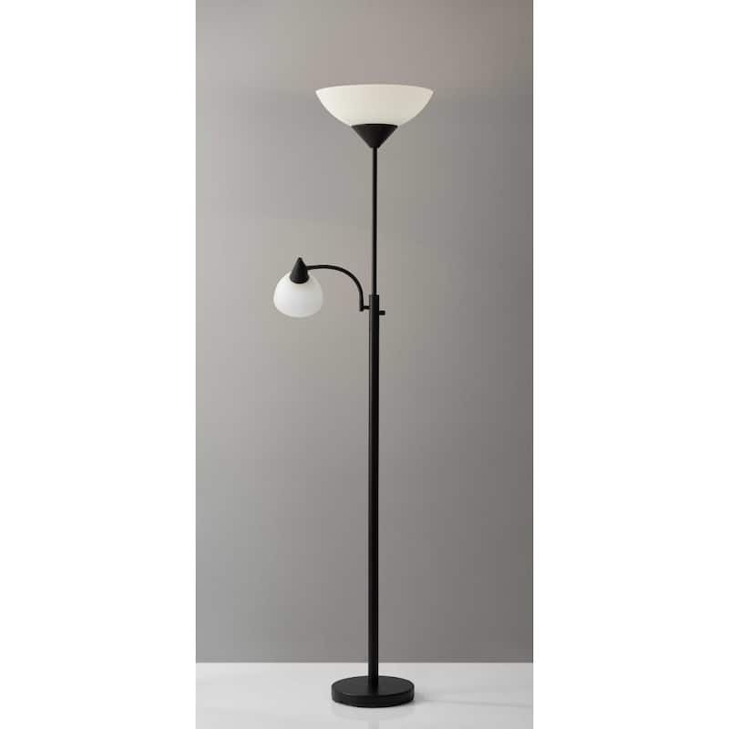 71-Inch Two Light Torchiere Floor Lamp Black Steel Base with Goose Neck Reading Lamp for Living Room - 71”H x 22”W x 14”D