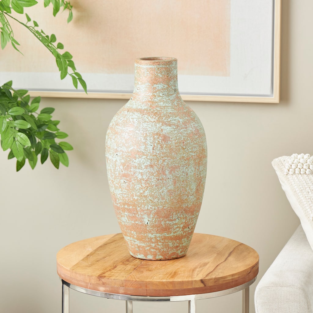 Brown Ceramic Antique Style Textured Patina Decorative Vase