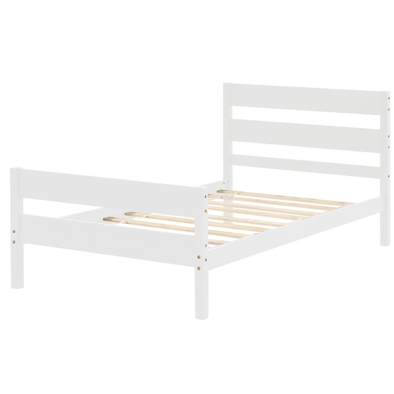 Wooden Bed with Headboard and Footboard,Twin Size - White