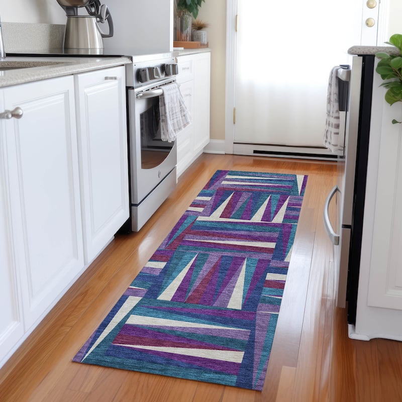 Machine Washable Indoor/ Outdoor Contemporary Mosaic Chantille Rug