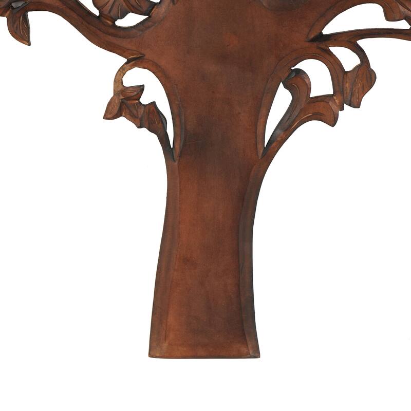 Brown Wooden Carved Tree Home Wall Decor with Animal Accents
