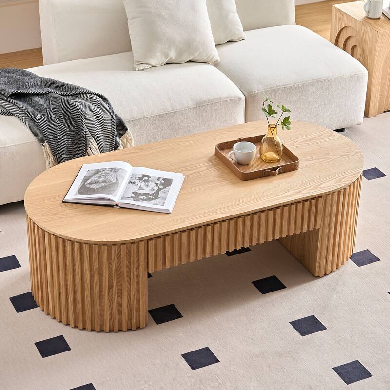 Mid Century Modern Coffee Table Oval Coffee Table Stylish Coffee Table with Drawers Handmade Embossed, for Living Room