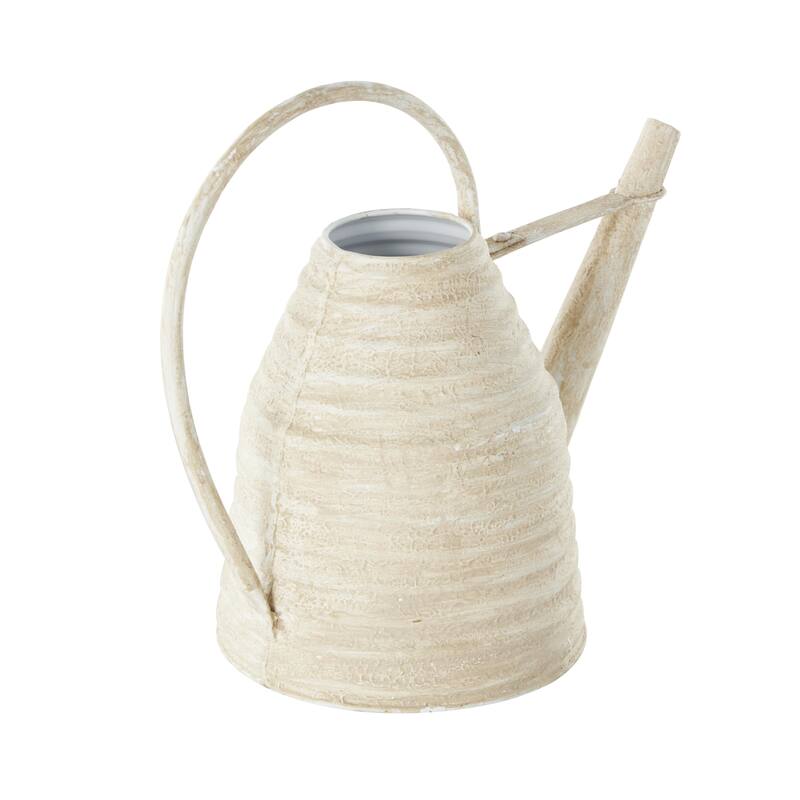 Metal Watering Can Beehive Shaped Watering Can Indoor Outdoor Planter with Large Loop Handle - Gray or Cream - Roche River Decor