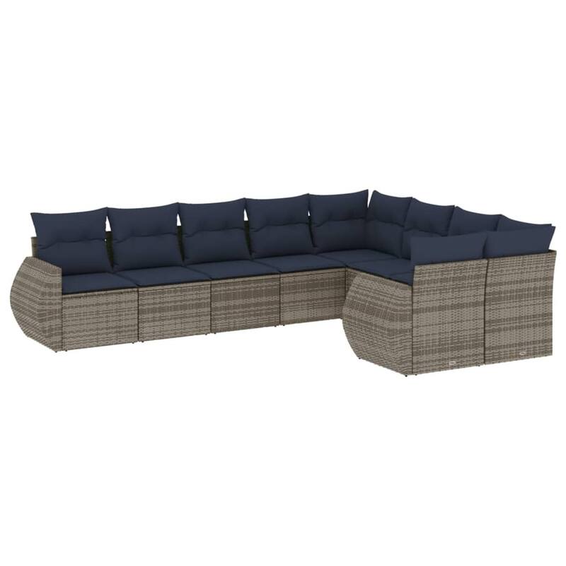 vidaXL 9/10 Piece Patio Sofa Set with Cushions Gray/Brown/Black Poly Rattan - 24.4" x 24.4" x 27.2"