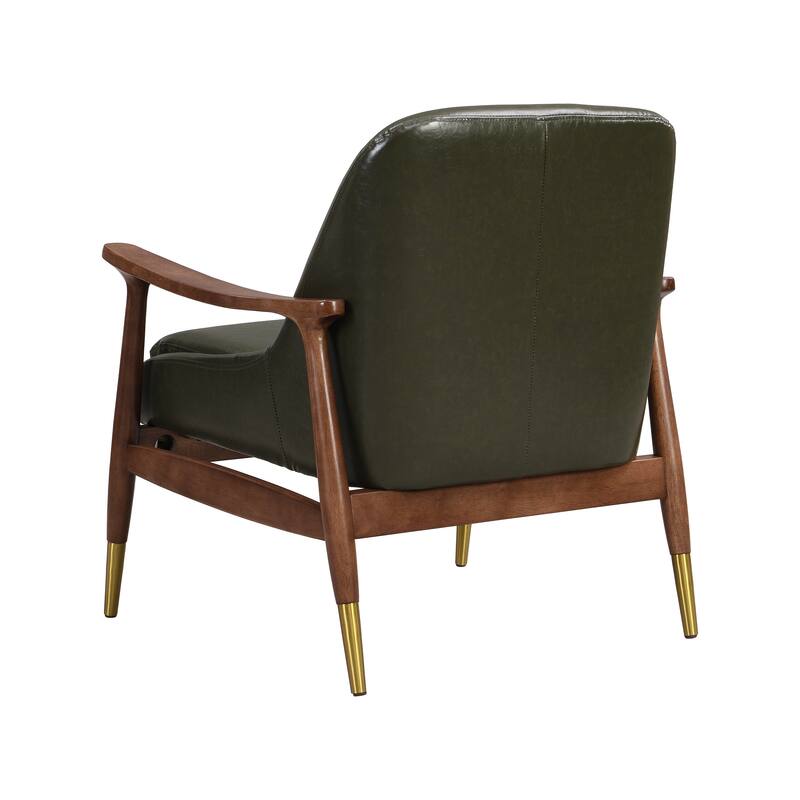 Faux Leather Mid-Century Accent Chairs (Set of 2) with Cushioned Seats, Solid Wood Frames, and Brass-Tipped Legs