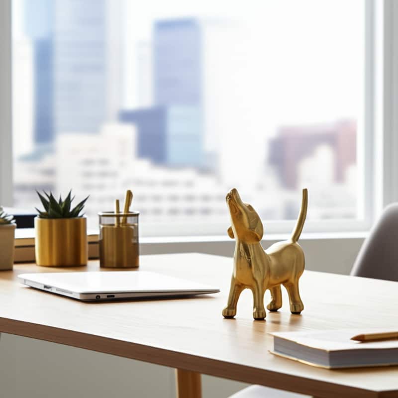 Decorative Howling Dog Figurine Statue - 8", Gold & Metallic - 7.5"