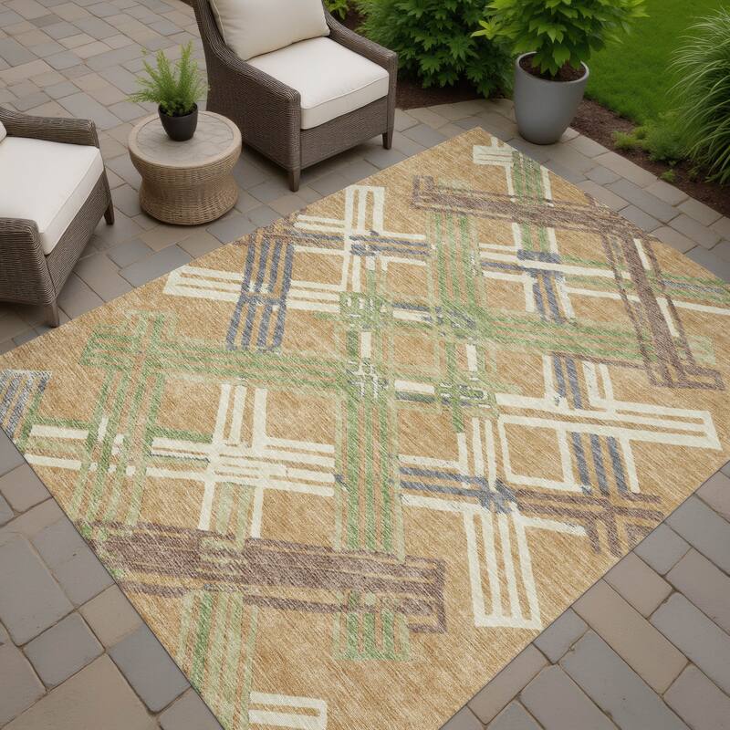 Machine Washable Indoor/ Outdoor Modern Trellis Chantille Rug