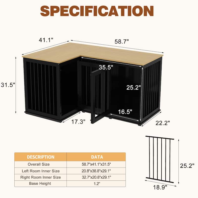 Large Corner Dog Crate Furniture, Wooden L Shaped Double Dog Kennel