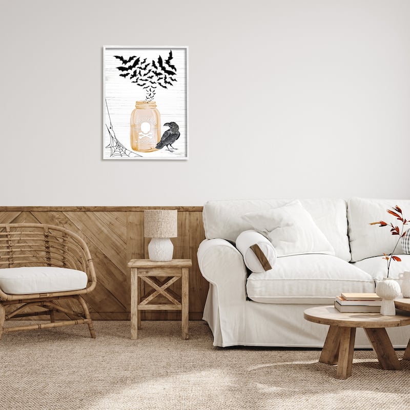 Stupell Spooky Bats Flying Black Raven Spider Web Framed Wall Art