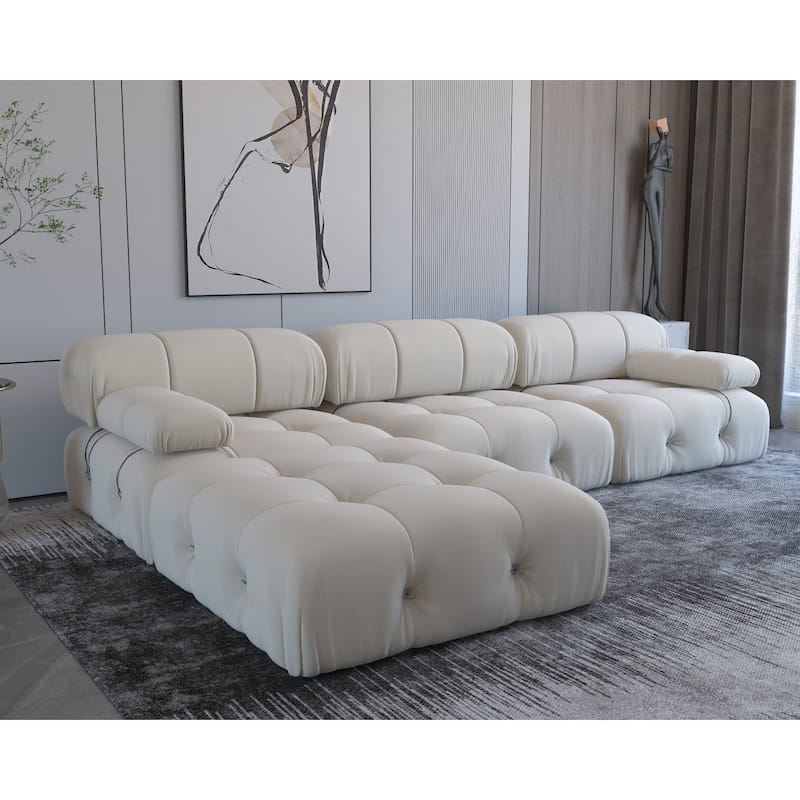 4-Seat Velvet Upholstered Reversible L-Shaped Sectional Sofa